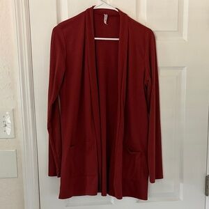 Elegant Open Front Cardigan Sweater - Rusty Red Ribbed